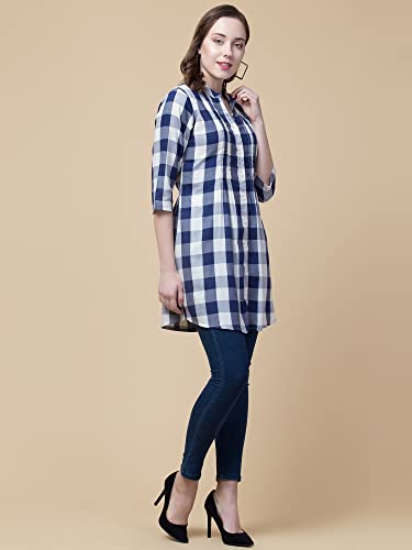 Image of Hive91 Off White Checkered Tunic for Women Made of Rayon