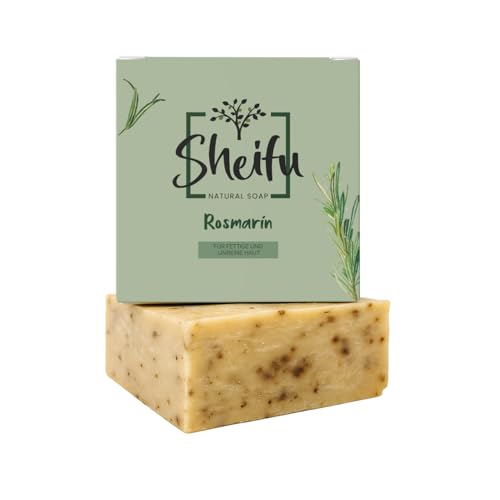 Sheifu Jabón natural de aceite de coco, jabón de ducha para pieles grasas e impuras, combate las espinillas y el acné sin aceite de palma, vegano, sostenible, hecho a mano, 125 g