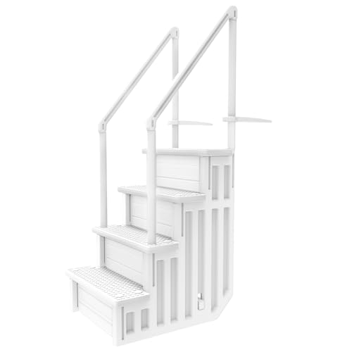 Aqua Select Anti-Slip in-Pool Steps | White | for Above Ground Swimming Pools | Can Mount to Decks 48 to 54 H | Safety Stairs Capacity Up to 350 lbs