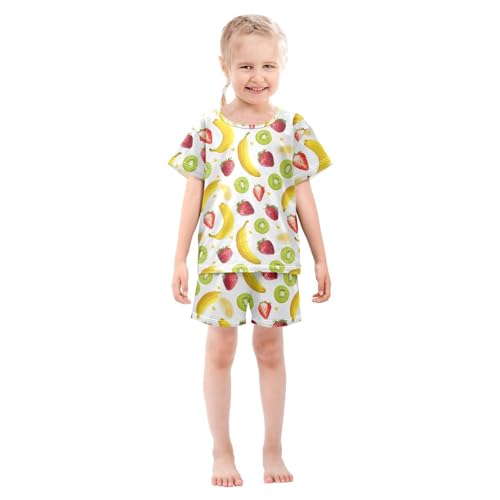Vdsrup Banana Strawberry Summer Pajamas Set Short Cotton Sleepwear 2 Piece Unisex 5Y2