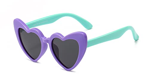 ALWAYSUV Gafas de sol polarizadas en forma de corazón para niños, de goma irrompible, protección UV400, vintage, lindas con ojo de gato, para niños y niñas, 3-7, Purple, Medium Cover