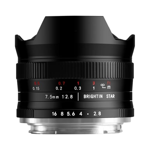 Brightin Star 7.5mm F2.8 III Wide Angle Fisheye Lens for Panasonic LUMIX,Olympus Micro 4/3 Mount Mirrorless Cameras, Manual Focus Prime APS-C Lens Fit for G7, GX85, GX9, G95, GH5, GH6, G100, G9