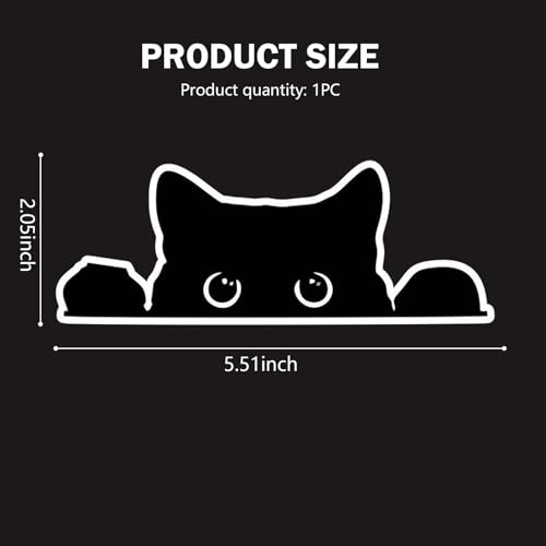 Image of Funny Car Stickers, Waterproof Peeking Sneaky Cat Sticker, Self-adhesive Cute Black Cat Decals, 5.5 inch x 2 inch Curious Peeking Kitty Cat Decal for Cars, Trucks, Window, Laptop, Wall (White)