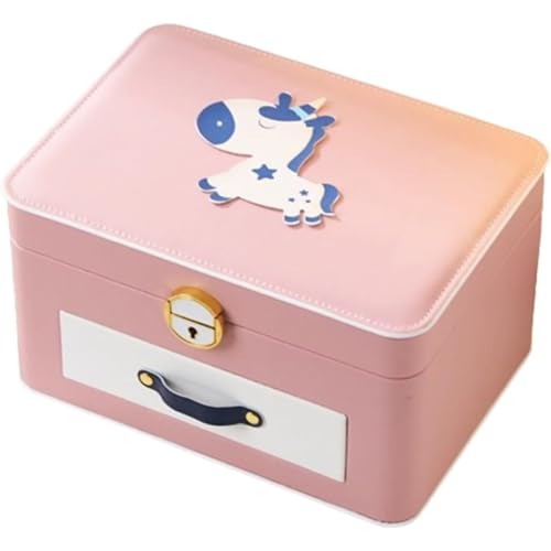 ITMEATジュエリーボックスアクセサリーケースジュエリー収納宝石箱大容量鍵付き引き出しおしゃれ小物入れピアスネックレスリング指輪置き女性用女の子ホワイト (25×18×14cm,ピンク)
