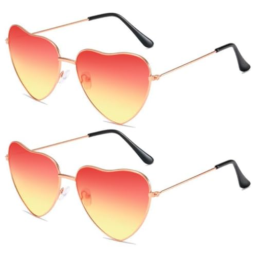 Meleager Sonnenbrille Damen Verlaufsgläser, Orange Hippie Brille Herz, 2 Stück Retro Herzbrille mit Farbverlauf, Vintage Aperol Kostüm Accessoires 70er 90er, für Sommer, Partys, Karneval