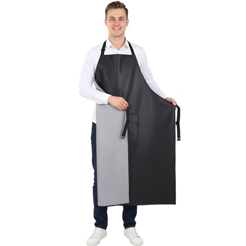 Livdouyu Metzgerschürze, PVC Schürze Herren, Wasserdichte ölbeständige Schürzen für Chefkoch Metzcher Küche Werkstatt Schreiner, Schwarz