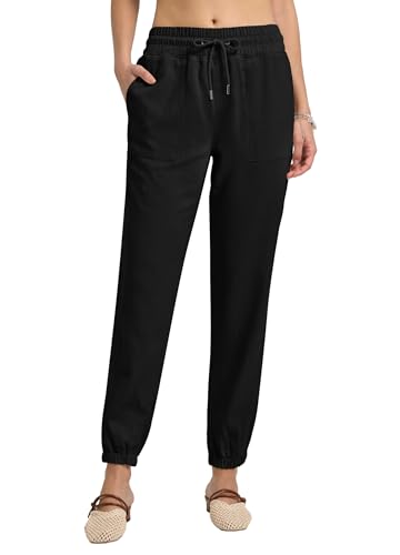 Women’s Linen Pants Joggers Lightweight Cotton Lounge Travel Beach Casual Linen Pants with Pockets 28"2