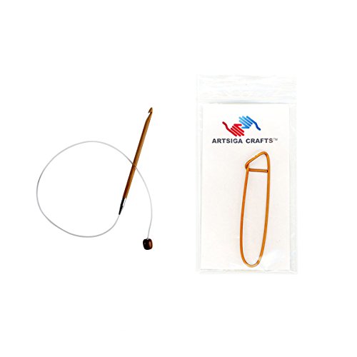 ChiaoGoo Knitting Needles Flexible Crochet Hook 24 inch (61cm) Bamboo Dark Patina Crochet Hook Size US Q (15.75mm) Bundle with 1 Artsiga Crafts Stitch Holder 5124-Q
