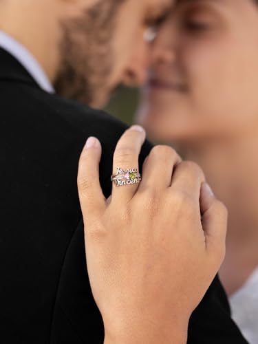 Silvora 925 Sterling Silver Personalized Name Rings Mothers Ring 2 Birthstones Custom Name Ring for Women Memorial Wedding Rings2