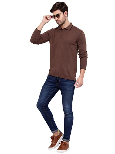 Image of Kalt Mens Basic Solid Full Sleeves Polo Cotton Blend Knitted Regular Fit Polo-Neck T-Shirts with Collar Stylish