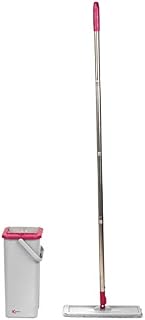 Kleeneze KL062253EU Space Saving Flat Head Microfibre Mop and Bucket Set, Built-in Wringer & Dirt-Removing Scraper, Compact for an Easy Storage Solution, Pink/Grey