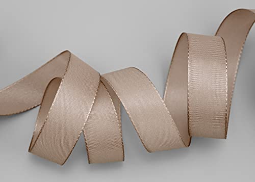 finemark 50 m x 25 mm Taupe Decorative Ribbon Gift Ribbon Fabric Ribbon Table Decoration Wedding Easter Ribbon Visco Taffeta Card Making Crafts - Image 3