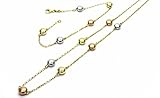 Cadena cm 42/44 ajustable Pegaso joyas – .Parure completa Oro Amarillo Blanco y Rosa 18 kt collar y pulsera con INSERTI lenticchie lucide a tres colores – Mujer Niña