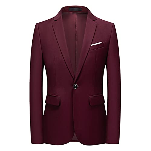 Men Slim Fit Daily Blazer One Button Lapel Slim Fit Business Jacket Solid Casual Formal Wedding Party Sport Coat (Dark Red,4X-Large)