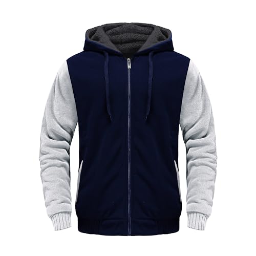 Image of Little Beauty Hoodies for Men Zipper Jacket Fleece Sherpa Lined Winter Wool Heavyweight Sweashirts