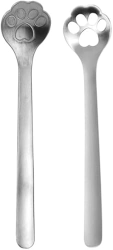 Cuchara de acero inoxidable con patas de gato, pequeñas cucharas de café ahuecadas para postre cucharadita de café, aperitivo, vajilla cuchara de