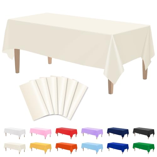 Image of Kopokita 6 Pack Ivory Plastic Tablecloths Disposable 54 x 108 Inch
