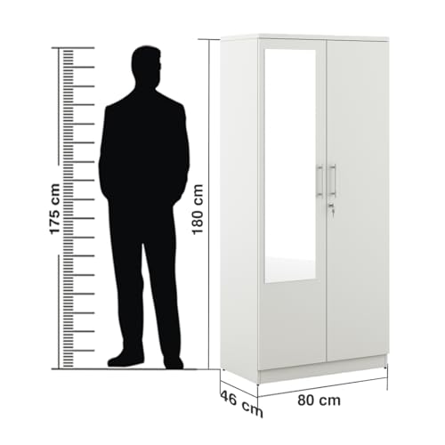 Image of Spacewood Carnival Wardrobe | 3 Year Warranty | Almirah, Cupboard, Almari, 2 Door Wardrobe with Mirror, 1 Hanging Space|Engineered Wood| Kingston White