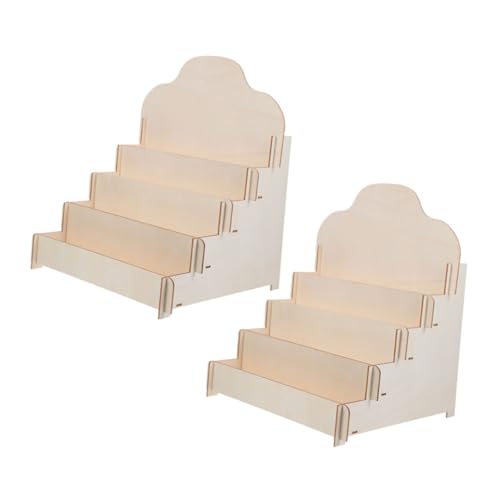HOUDERCO 2個木製??展示架 三段ラック 卓上カード立て 名刺 ポストカード収納用 多機能ディスプレイスタンド 化粧品 文具収納対応 堅牢で省