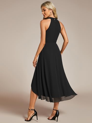 Image of Ever-Pretty Women's Halter Chiffon Midi Cocktail Wedding Guest Dress | High Low, Pleated, Summer Semi Formal Dress, Mother of the Bride Dress