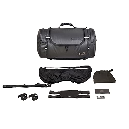 DEEMEED Motorcycle tail bag, roller shape, made of Italian leather, 13.5 gallons capacity + additional raincover included (M, Leather)
