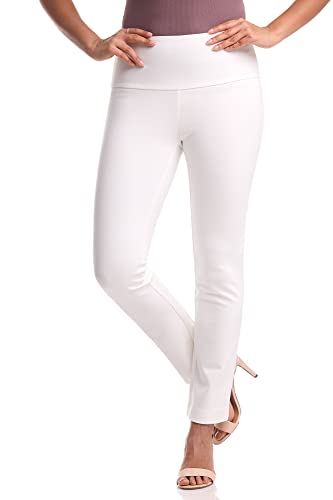 Rekucci Women's Secret Figure Pull On Knit Slim Straight Leg Pant with Wide Waist