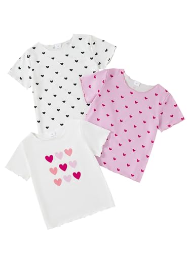 Toddler Girls 3 Pack Cute Graphic Print Short Sleeve T-Shirt Tops for Little Girls Summer Outifit Set