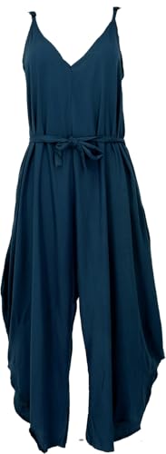 GURU SHOP Einfarbiger Jumpsuit, Sommer Overall, Hosenkleid - Dunkelblau, Damen, Synthetisch