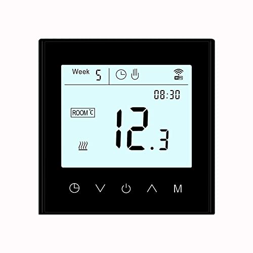 MincoHome Programmable WiFi Thermostat Touch Screen Tuya Smart Temperature Controller for Dry Contact Gas Boiler Warm Floor Heating Two Wire(Black Gas Boiler)