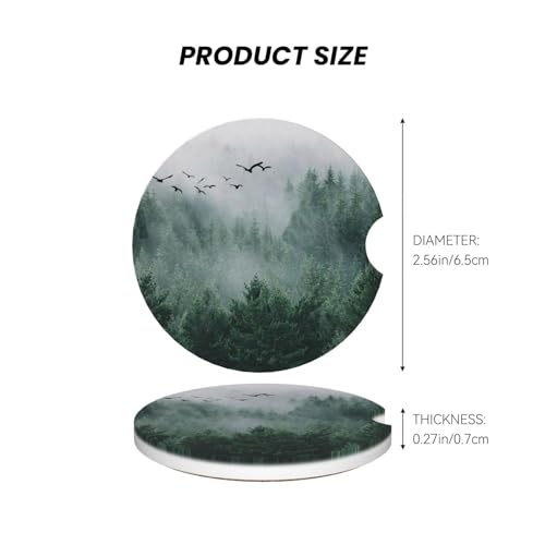 Image of Forest Tree Car Coasters for Cup Holder Absorbent Ceramic Cup Coaster 2 Pack Anti Slip Car Interior Accessories with Finger Notch Cork Base for Women Men 2.56 inch
