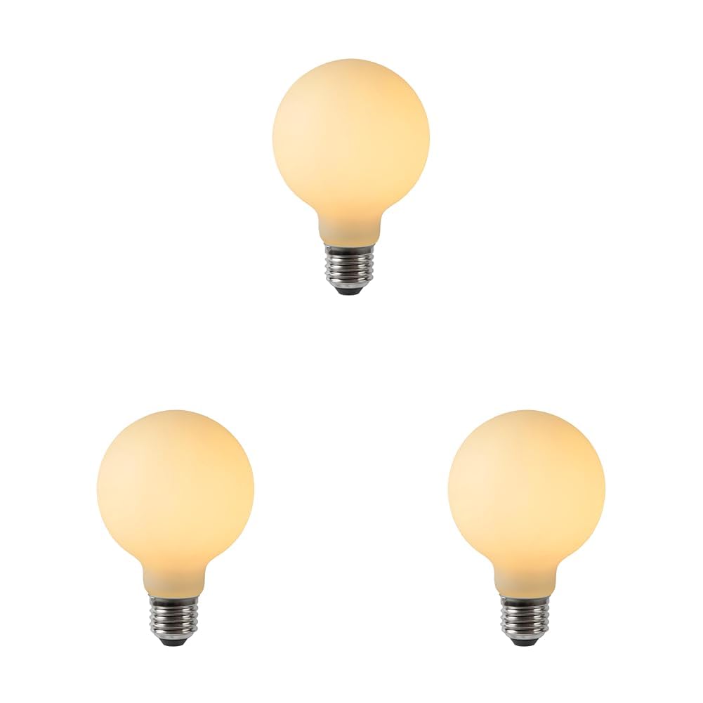 Ampoule filament LED E27 variable Lucide G80 blanche chaude 2700K globe opale