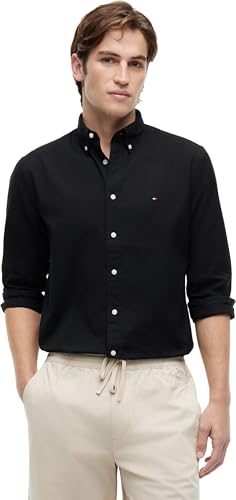 Tommy Hilfiger Core Flex Poplin Solid RF Shirt MW0MW39988 Camicia L/S, Nero, XS, Nero (Nero), XS