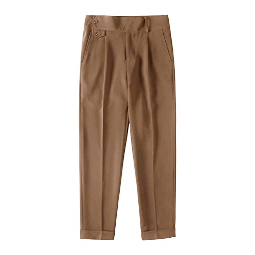 Men's Classic Fit Cotton Stretch Pants Flex Flat Front Straight Fit Pant Lightweight Sweatpants Chino Pant (31,Brown)