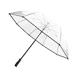 SMATI Large Transparent Golf Umbrella - Solid; Diameter= 124cm; Automatic opening; Men/Women Umbrella; For 2 people; Black border color