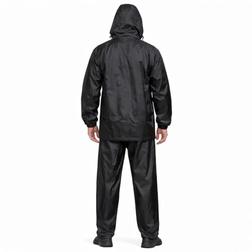 Image of Full Body Waterproof Raincoat Suit for Men | Hooded Jacket Pant Set | Black|SIZE-Large|