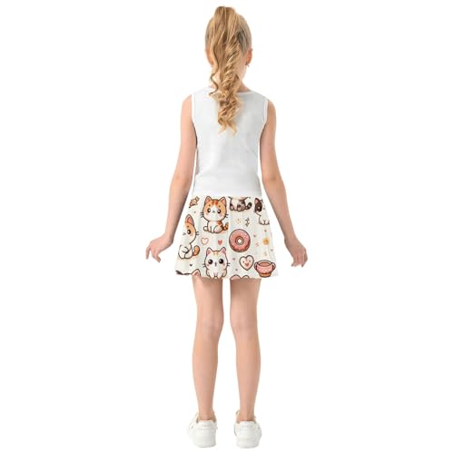 Girls Athletic Skorts Cat Hidden in Green Leaves Pattern Tennis Golf Skirts with Shorts4