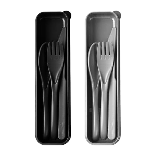 Ustensiles voyage avec étui, 2 sets réutilisables paille blé noir gris
