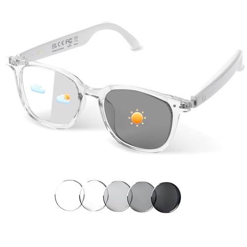 Smart Glasses for Women Men, Bluetooth Audio Glasses with Color-Changing Lenses, Open Ear Sound Speakers, Magnetic Charging, Voice Assistant, Music/Calls, Blue Light Glasses for Working Trav