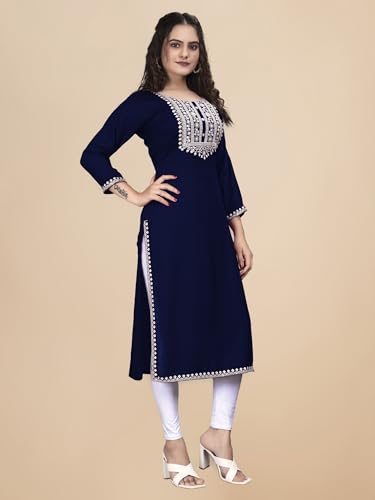 Image of Women Rayon Embroidered Kurti Three Quarter Sleeve Kurta for Women and Girls Embroidery Work Soft Rayon Fabric Comfortable
