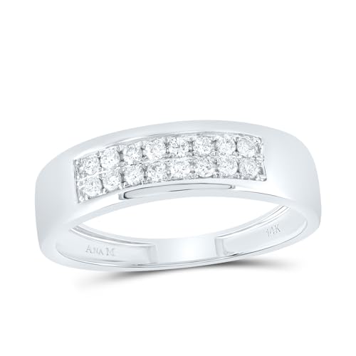 Jewels By Lux 14kt White Gold His & Hers 1 Cttw Diamond Ana M Round Bridal Wedding Ring Band Set, Women Size: 5-9, Men Size: 8-123