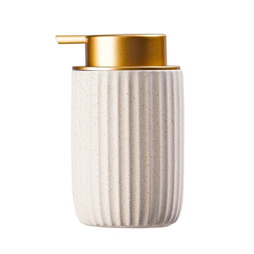 dispensador jabon Paquete de 2 dispensadores de jabón de cerámica, loción de Manos y Espuma Compatible with cocinas y baños de hoteles. Ducha(Beige,Gold)