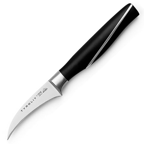 Tyrolit LIFE Tourniermesser aus Edelstahl - gebogenes Gemüsemesser mit extra scharfer Klinge (7cm), eisgehärtetes Schälmesser für höchste Schnittqualität - Made in Tirol