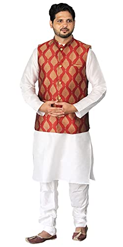 Image of Men's Silk Kurta Pajama Jacket /Waistcoat /Blazer Set