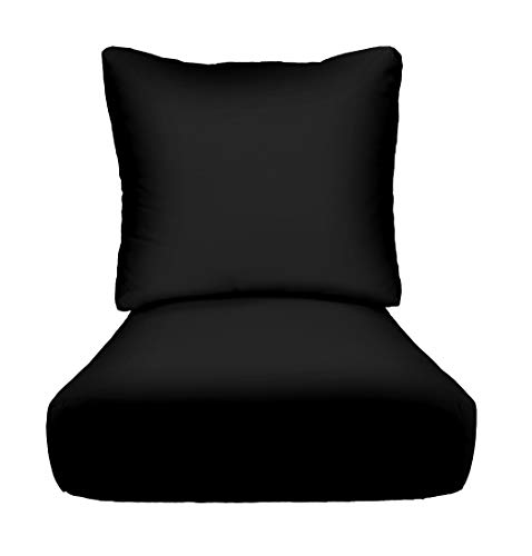 RSH Décor: Indoor Outdoor Deep Seating Chair Cushion with Pillow Back | All Weather Polyester Fabric | Seat 25” W x 25” D & Back 25” W x 21” H | Black