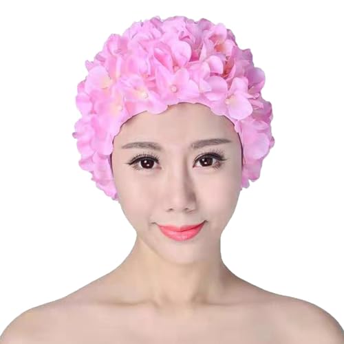 Lainiaoly Gorro De Natación, Gorro De Natación De Flores, Gorro De Natación para Mujer, Gorro De Natación Retro con Pétalos Florales Vintage, Gorro De Natación De Flores De Moda, Rosa