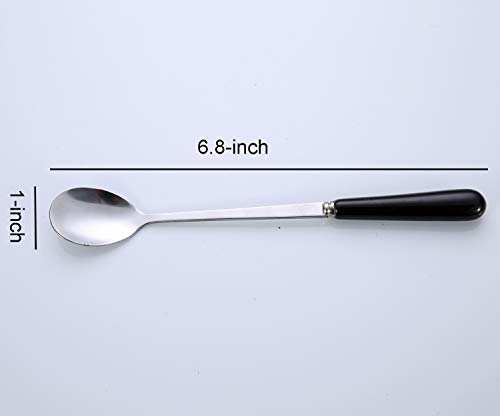 Goeielewe 3PCS Mixing Spoons for Coffee, Dessert, Ice Cream, Milkshake, Stainless Steel Iced Teaspoon with Ceramic Handle Tablespoons Espresso Cocktail Stirring Spoons, 6.8-Inch (Black)