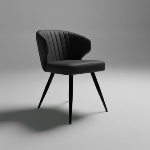 Image of Finch Fox Shree Faux Leather Living Room Dining Chair in Black Color with Black Powder Coated Metal Legs