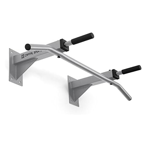 Capital Sports Tyro S1 - Pull-up Bar, Chin Up Bar, Wall mounted pull up bar, 350 kgs, Multiple Grip, Padded Vertical Handle, Steel Frame, Silver Cover
