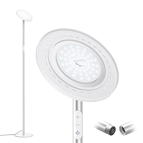 TROND LED Torchiere Floor Lamp, Modern Pole Light Dimmable 30W, 5500K Natural Daylight (Not Warm Yellow), Max. 5000lm, 71-Inch, 30-Minute Timer (Silver)