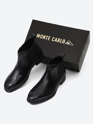 Image of Monte Carlo Men Black Elastic Genuine Leather Chelsea Boots